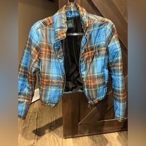 Cropped Plaid Puffer Jacket